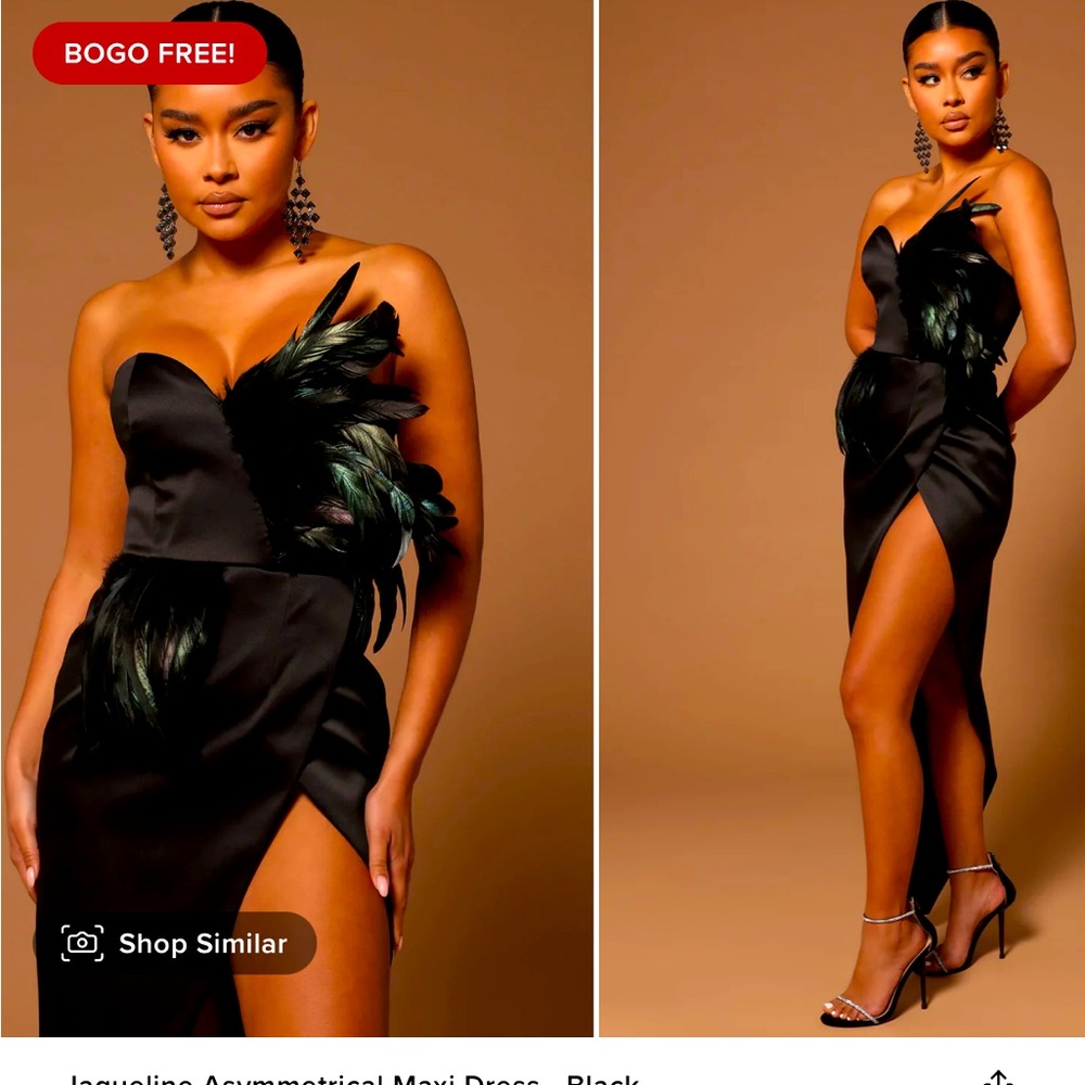 Fashion Nova Jaqueline Asymmetrical Maxi Dress /Black